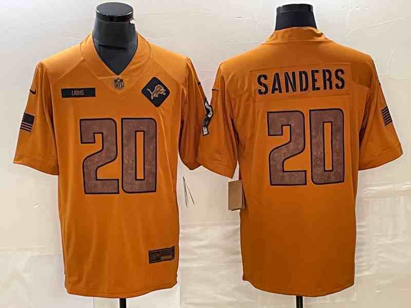 Men's Detroit Lions #20 Barry Sanders 2023 Brown Salute To Service Limited Football Stitched Jersey