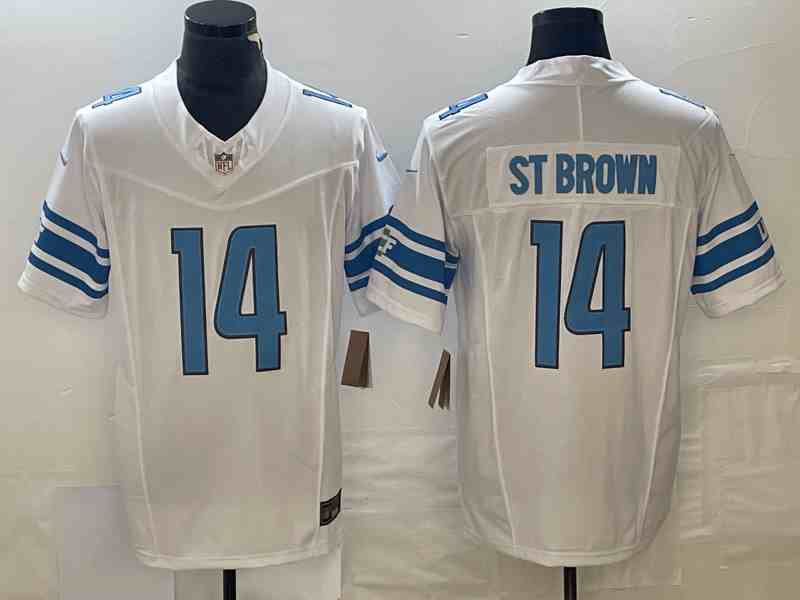 Men's Detroit Lions #14 Amon-Ra St. Brown White 2023 F.U.S.E. Vapor Untouchable Limited Football Stitched Jersey