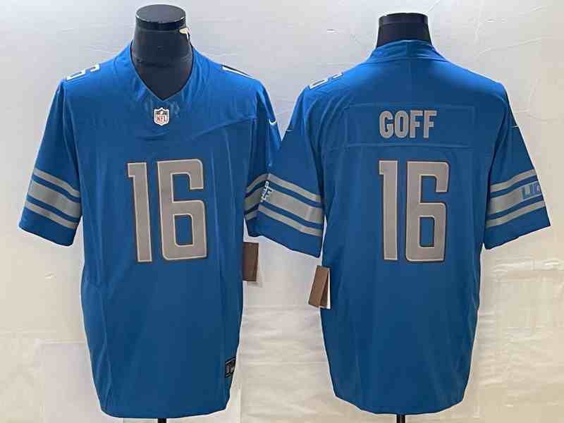 Men's Detroit Lions #16 Jared Goff Blue 2023 F.U.S.E.Anniversary Patch Vapor Untouchable Limited Stitched Jersey