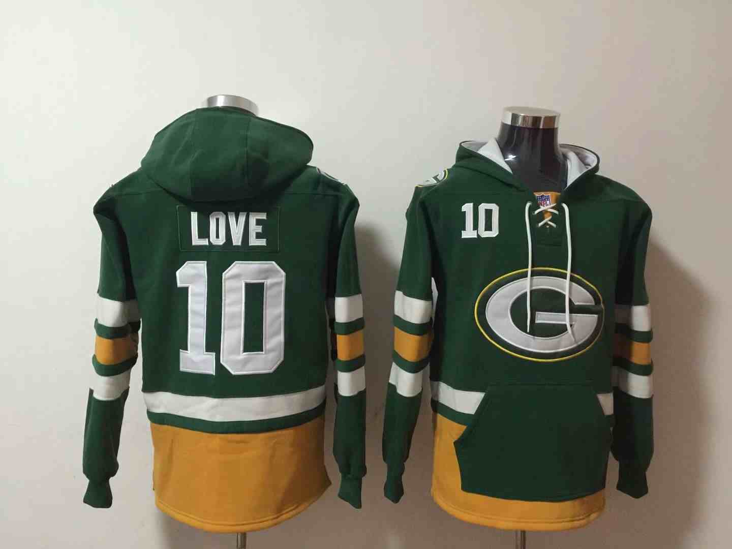 Men's Green Bay Packers #10 Jordan Love  Green Ageless Must-Have Lace-Up Pullover Hoodie