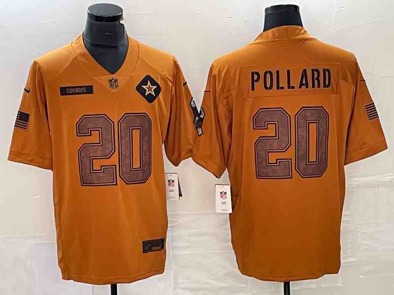 Men's Dallas Cowboys #20 Tony Pollard 2023 Brown Salute To Service Limited Football Stitched Jersey