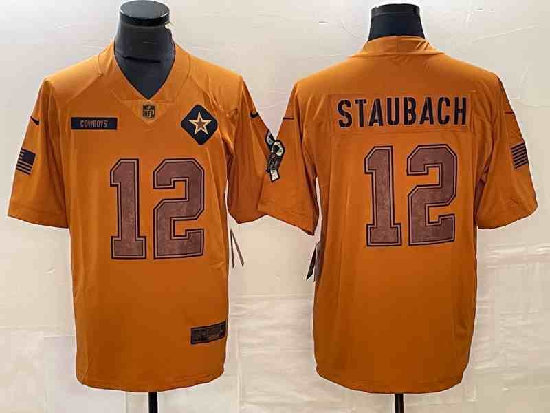 Men's Dallas Cowboys #12 Roger Staubach 2023 Brown Salute To Service Limited Football Stitched Jersey