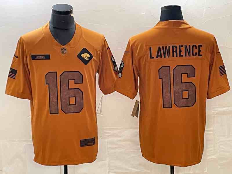 Men's Jacksonville Jaguars #16 Trevor Lawrence 2023 Brown Salute To Service Vapor Untouchable Limited Stitched Jersey