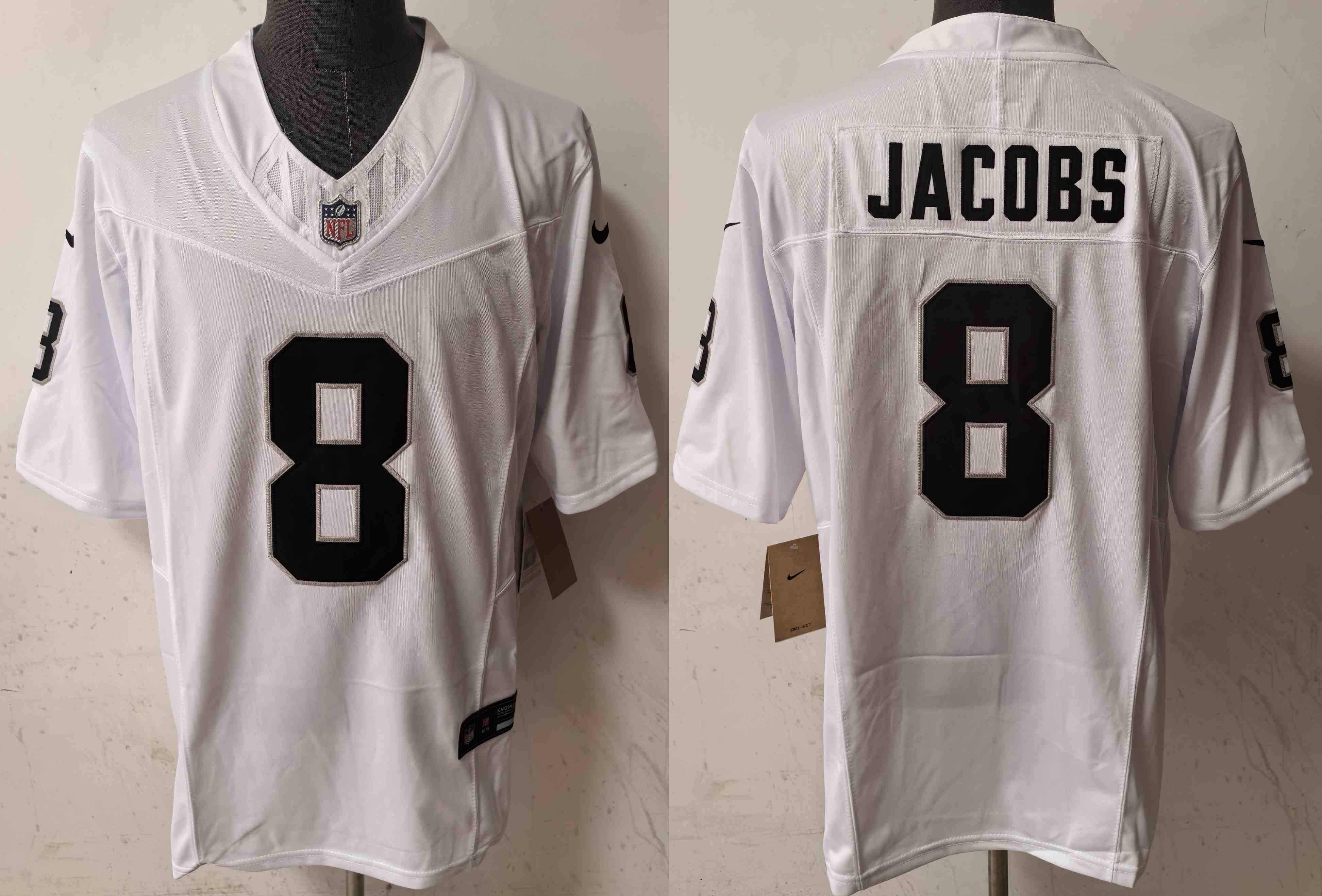 Men's Las Vegas Raiders #8 Josh Jacobs white 2023 F.U.S.E Vapor Untouchable Stitched Football Jersey