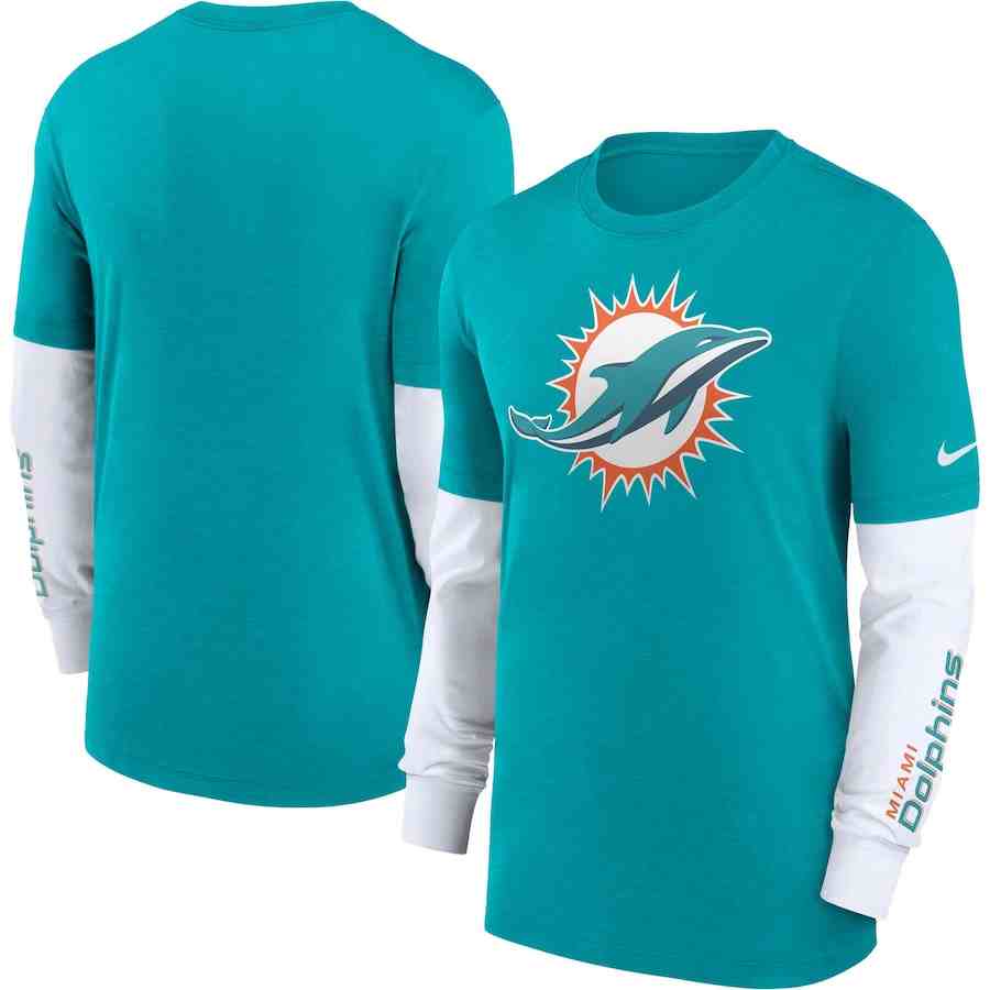 Men's Miami Dolphins Heather Aqua Slub Fashion Long Sleeve T-Shirt