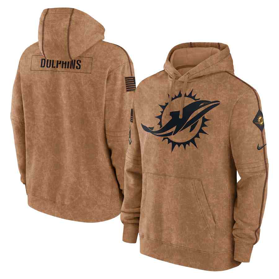 Men's Miami Dolphins 2023 Brown Salute To Service Pullover Hoodie