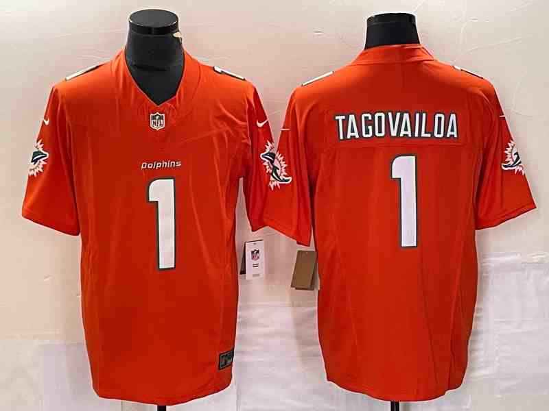 Men's Miami Dolphins #1 Tua Tagovailoa Orange 2023 F.U.S.E Vapor Limited Stitched Football Jersey