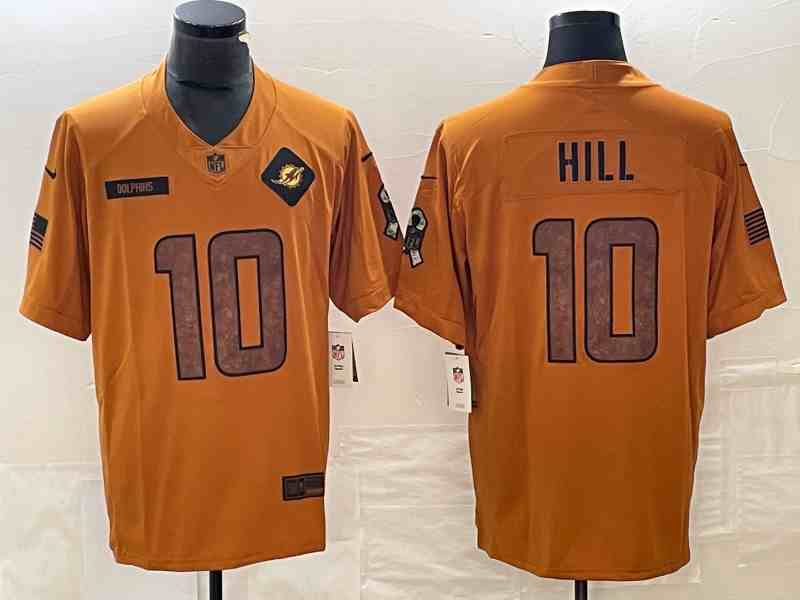 Men's Miami Dolphins #10 Tyreek Hill 2023 Brown Salute To Service Limited Stitched Football Jersey
