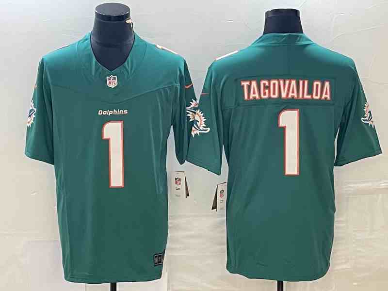 Men's Miami Dolphins #1 Tua Tagovailoa Aqua 2023 F.U.S.E Vapor Limited Stitched Football Jersey