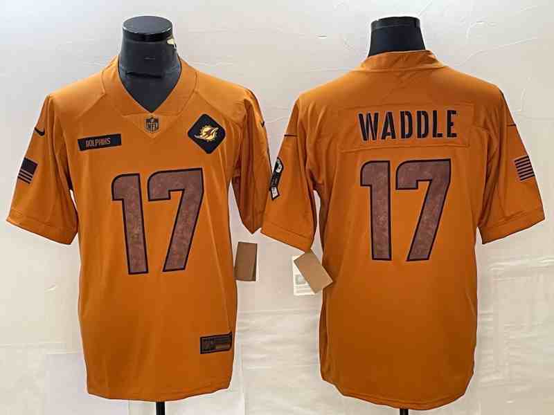 Men's Miami Dolphins #17 Jaylen Waddle 2023 Brown Salute To Service Limited Stitched Football Jersey