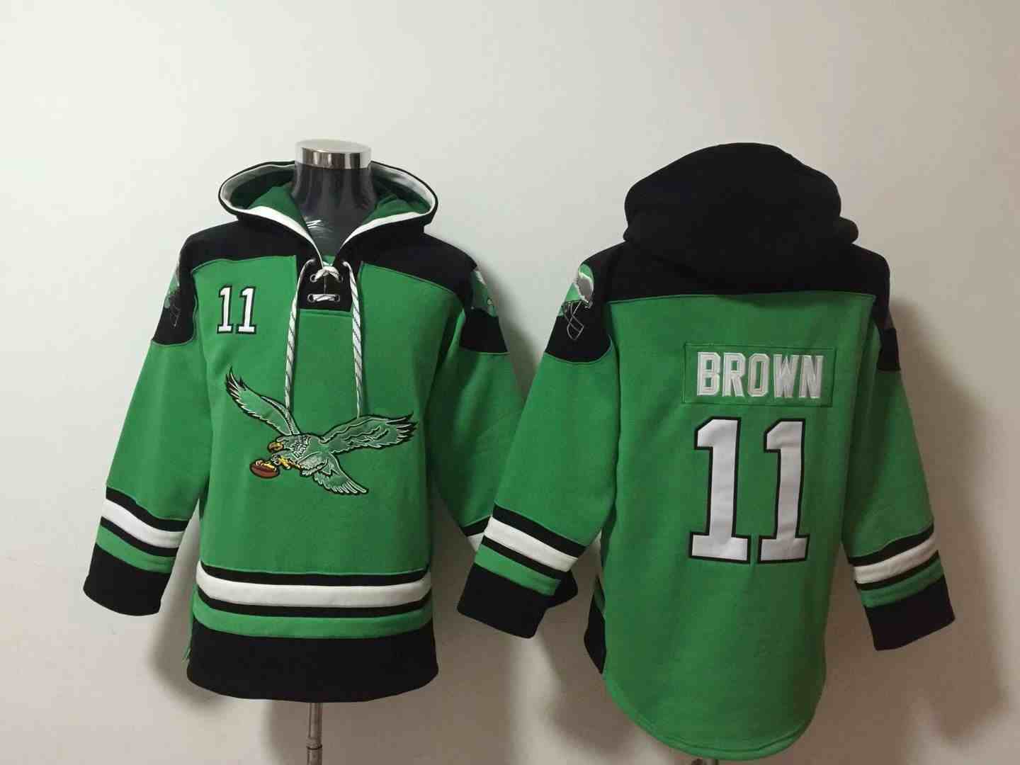 Men's Philadelphia Eagles #11  A.J. Brown Green Lace-Up Pullover Hoodie