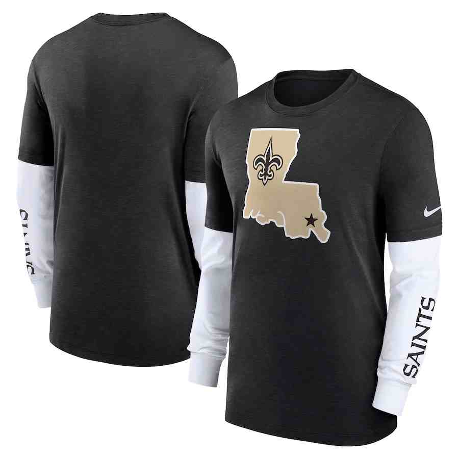 Men's New Orleans Saints Heather Black Slub Fashion Long Sleeve T-Shirt