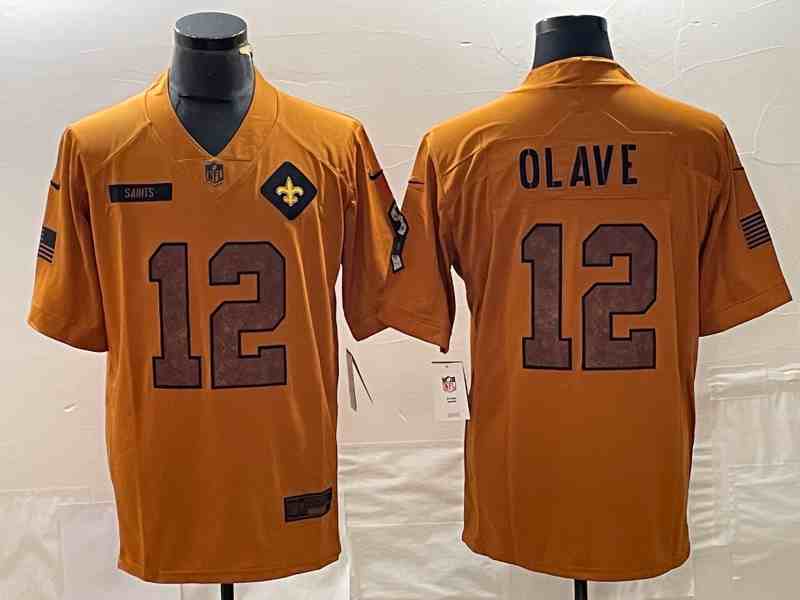 Men's New Orleans Saints #12 Chris Olave 2023 Brown Salute To Service Limited Limited Stitched Jersey