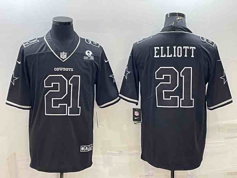 Men's Dallas Cowboys #21 Ezekiel Elliott Black With 1960 Patch Limited Stitched Football Jersey