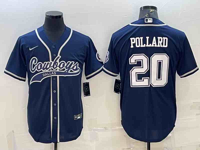 Men's Dallas Cowboys #20 Tony Pollard Navy Baseball Cool Base Jersey