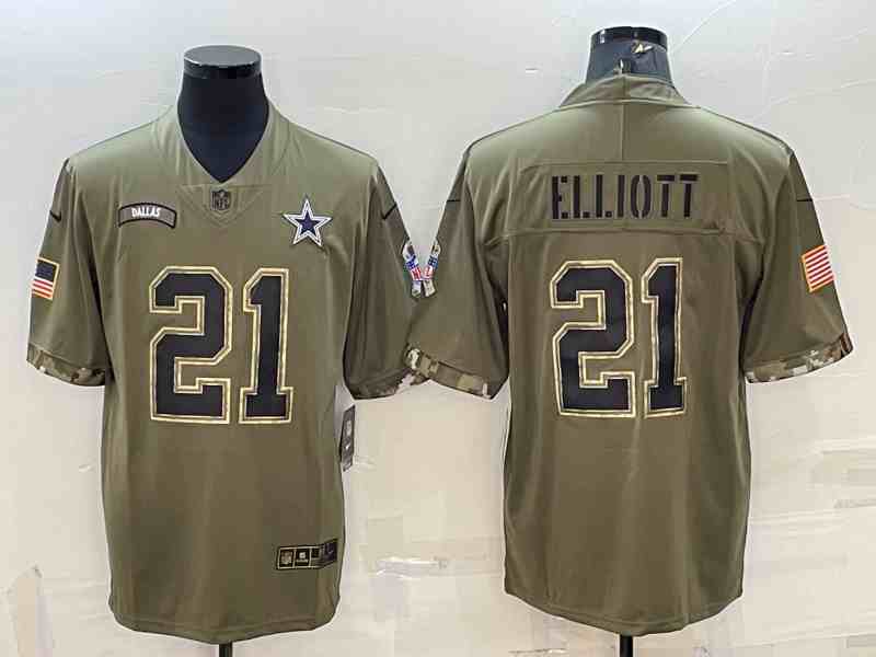 Men's Dallas Cowboys #21 Ezekiel Elliott Olive 2022 Salute To Service Limited Stitched Jersey