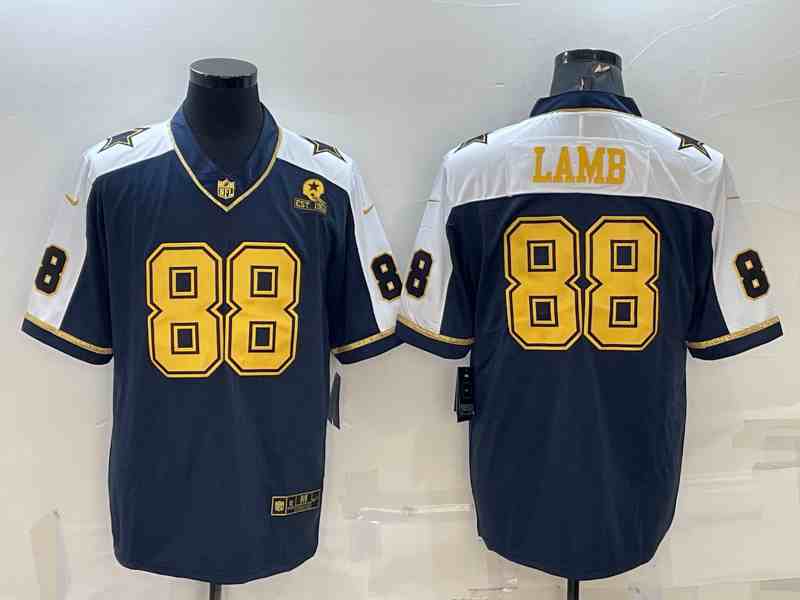 Men's Dallas Cowboys #88 CeeDee Lamb Navy-White Gold Edition With 1960 Patch Limited Stitched Football Jersey