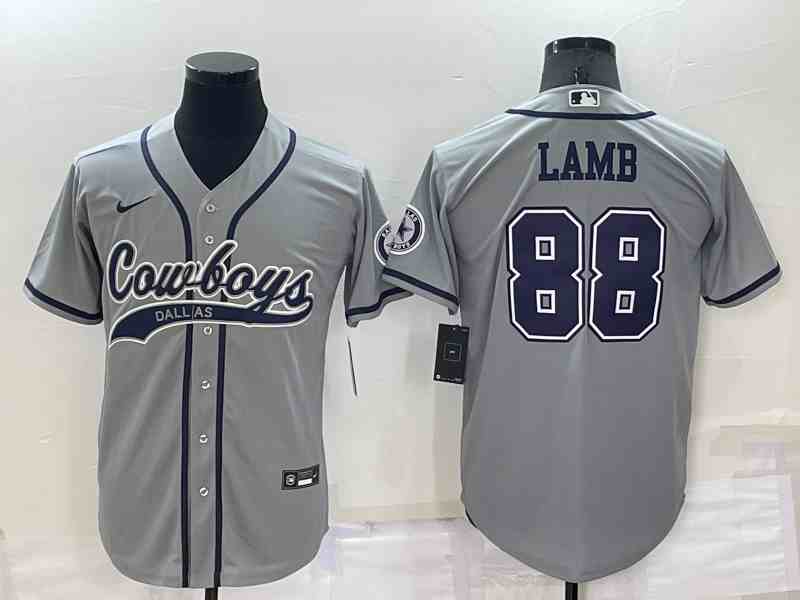 Men's Dallas Cowboys #88 CeeDee Lamb Gray Baseball Cool Base Jersey