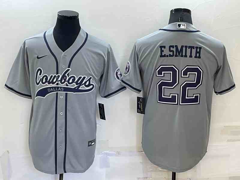 Men's Dallas Cowboys #22 Emmitt Smith Gray Baseball Cool Base Jersey