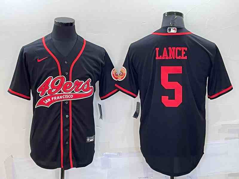 Men's San Francisco 49ers #5 Trey Lance Black Baseball Cool Base Jersey