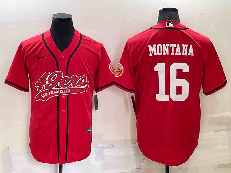 Men's San Francisco 49ers #16 Joe Montana Red Baseball Cool Base Jersey