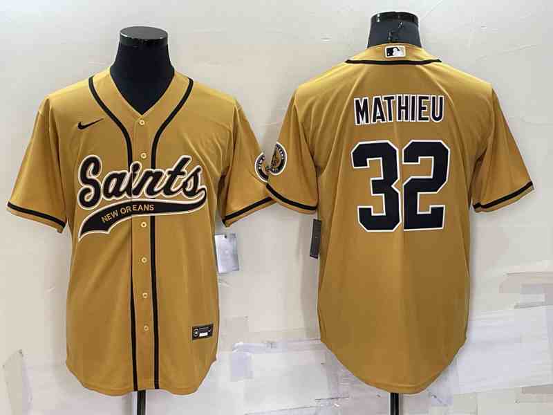 NFL New Orleans Saints #32 Tyrann Mathieu Gold Baseball Cool Base Jersey