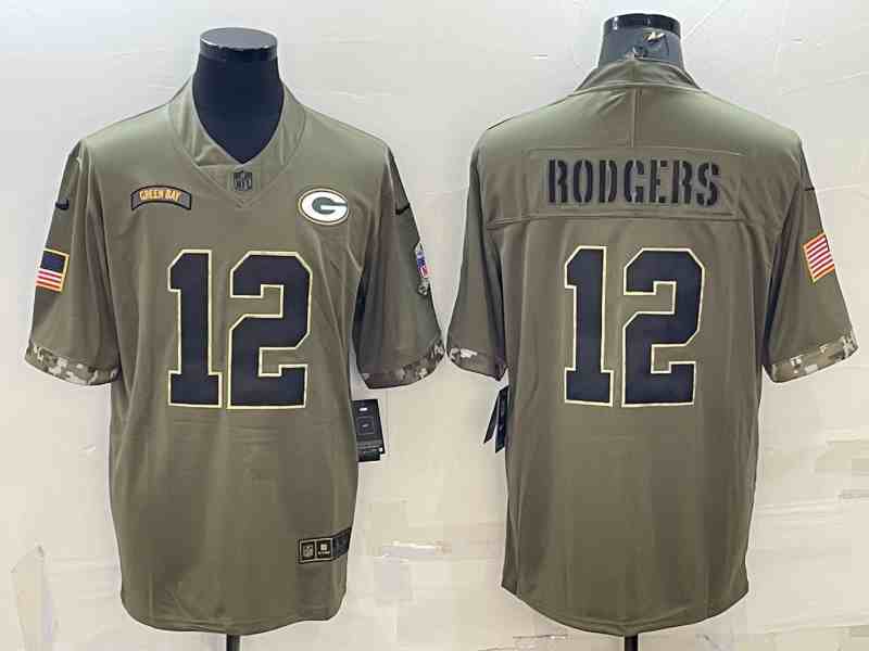 Men's Green Bay Packers #12 Aaron Rodgers 2022 Olive Salute To Service Limited Jersey