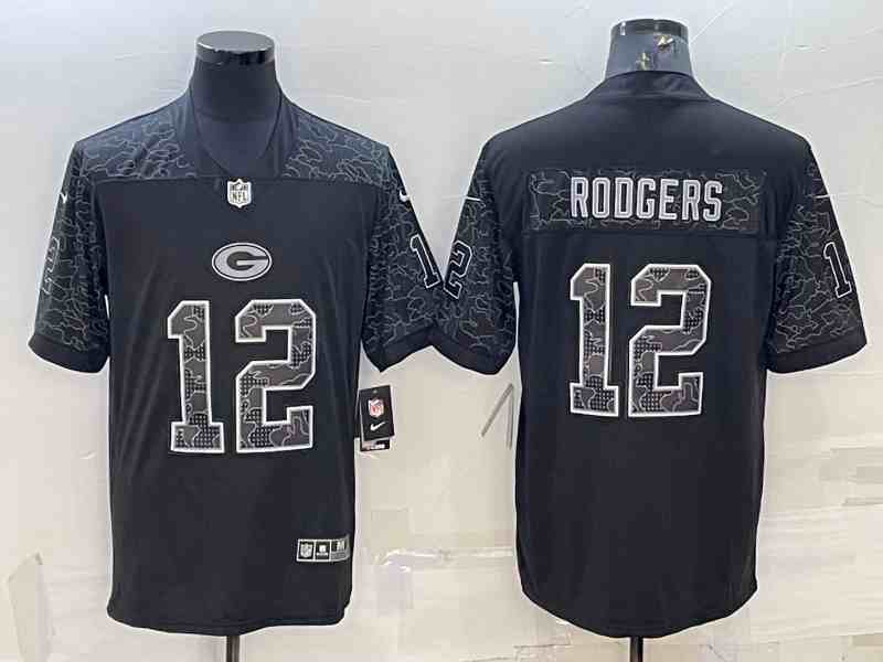 Men's Green Bay Packers #12 Aaron Rodgers Black Reflective Limited Stitched Football Jersey