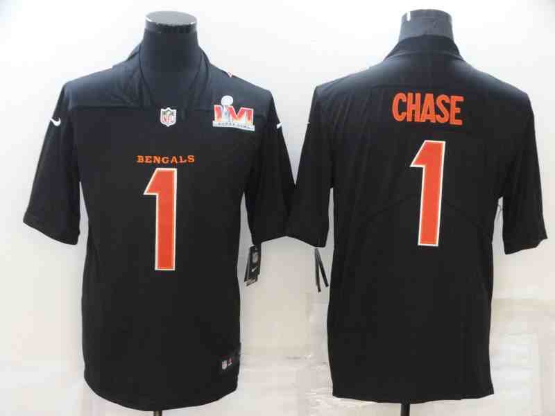 Men's Cincinnati Bengals #1 Ja'Marr Chase Black Fashion 2022 Super Bowl LVI Bound Vapor Jersey