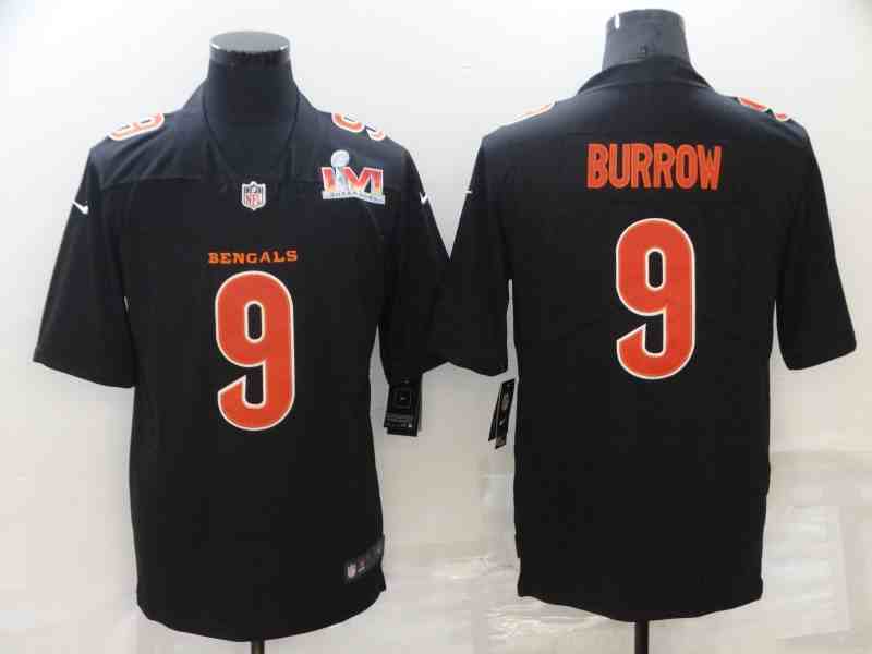 Men's Cincinnati Bengals #9 Joe Burrow Black Fashion 2022 Super Bowl LVI Bound Vapor Jersey