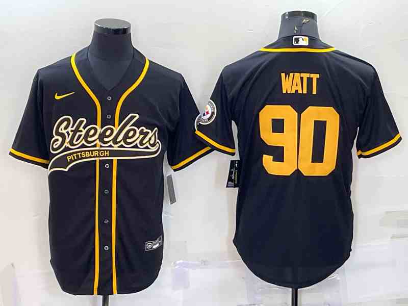 NFL Pittsburgh Steelers #90 T.J. Watt Black-Gold Baseball Cool Base Jersey