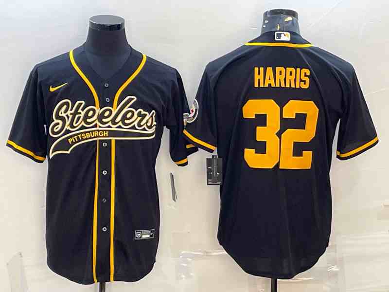 NFL Pittsburgh Steelers #32 Franco Harris Black-Gold Baseball Cool Base Jersey