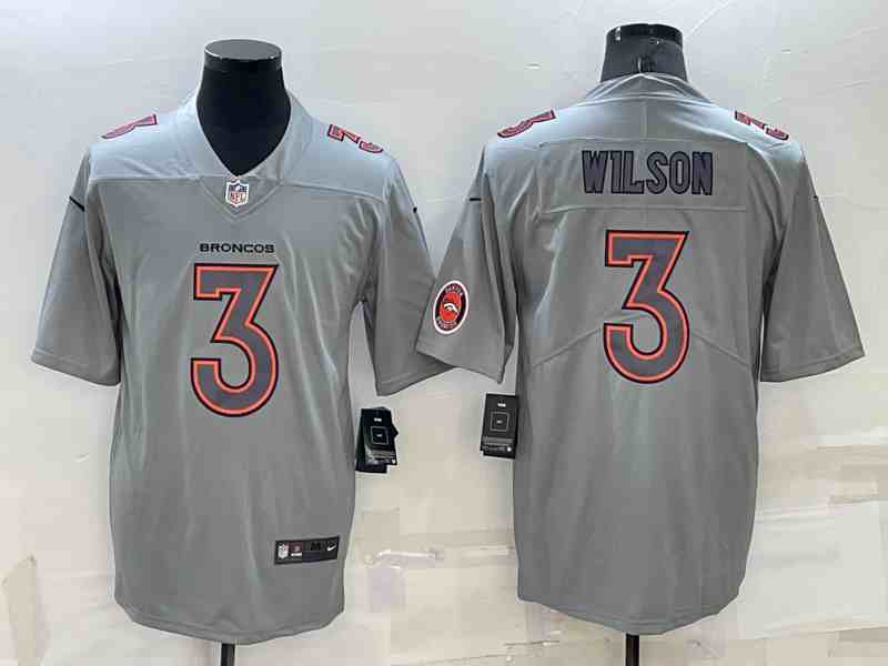 Men's Denver Broncos #3 Russell Wilson LOGO Grey Atmosphere Fashion 2022 Vapor Untouchable Stitched Limited Jersey