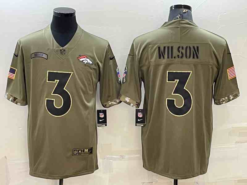 Men's Denver Broncos #3 Russell Wilson 2022 Olive Salute To Service Limited Stitched Jersey