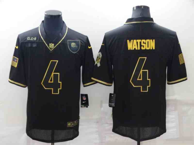 Men's Cleveland Browns #4 Deshaun Watson Black Gold 2020 Salute To Service Stitched NFL Nike Limited Jersey