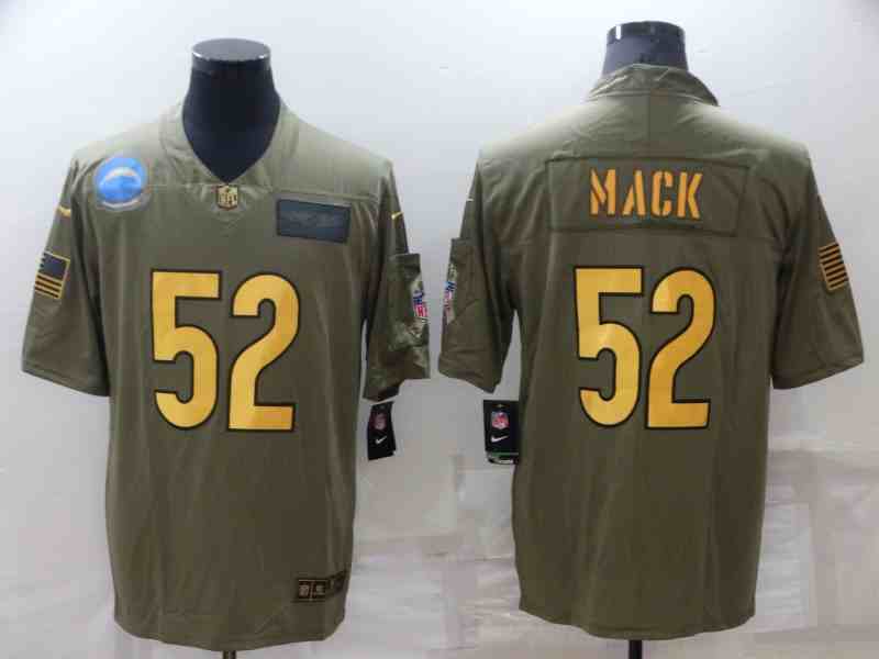 Men's Los Angeles Chargers 52 Khalil Mack 2019 Olive Gold Salute To Service Limited Stitched Jersey