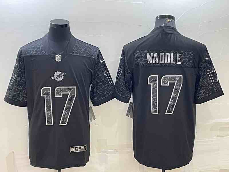 Men's Miami Dolphins #17 Jaylen Waddle Black Reflective Limited Stitched Football Jersey