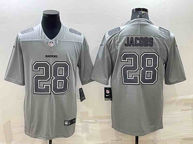 Men's Las Vegas Raiders #28 Josh Jacobs Grey Atmosphere Fashion Stitched Jersey