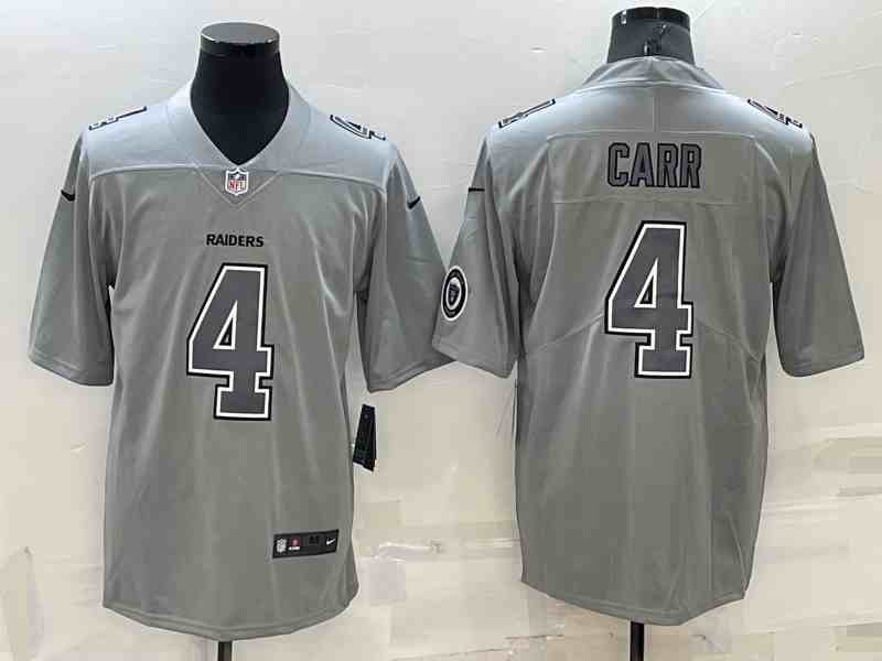 Men's Las Vegas Raiders #4 Derek Carr LOGO Grey Atmosphere Fashion 2022 Vapor Untouchable Stitched Limited Jersey