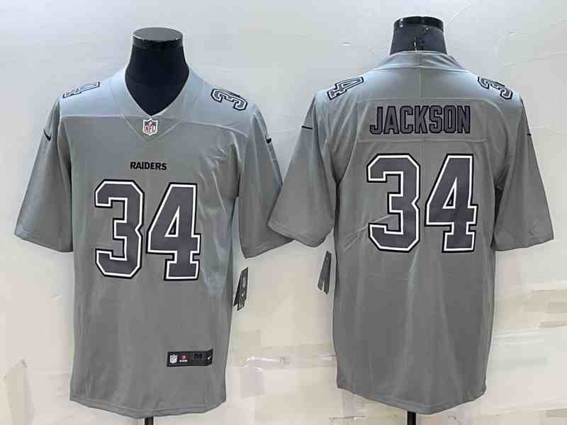 Men's Las Vegas Raiders #34 Bo Jackson Grey Atmosphere Fashion 2022 Vapor Untouchable Stitched Limited Jersey