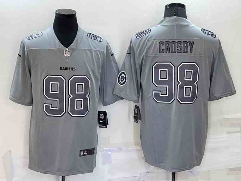 Men's Las Vegas Raiders #98 Maxx Crosby LOGO Grey Atmosphere Fashion 2022 Vapor Untouchable Stitched Limited Jersey
