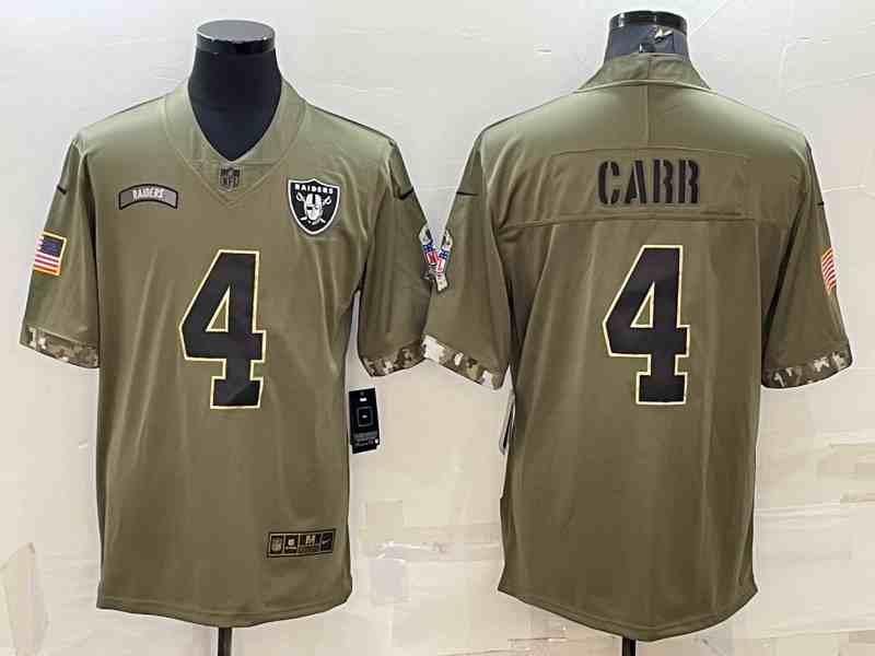 Men's Las Vegas Raiders #4 Derek Carr 2022 Olive Salute To Service Limited Stitched Jersey