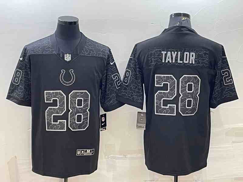 Men's Indianapolis Colts #28 Jonathan Taylor Black Reflective Limited Stitched Football Jersey