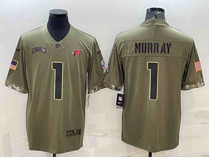 Men's Arizona Cardinals #1 Kyler Murray Olive 2022 Salute To Service Limited Stitched Jersey