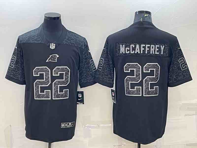 Men's Carolina Panthers #22 Christian McCaffrey Black Reflective Limited Stitched Football Jersey