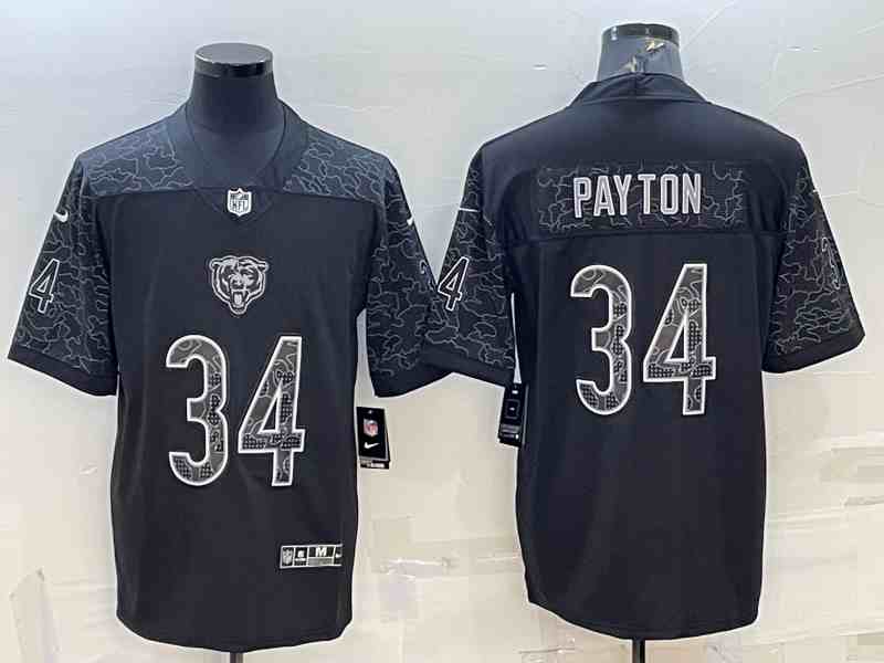 Men's Chicago Bears #34 Walter Payton Black Reflective Limited Stitched Football Jersey (2)