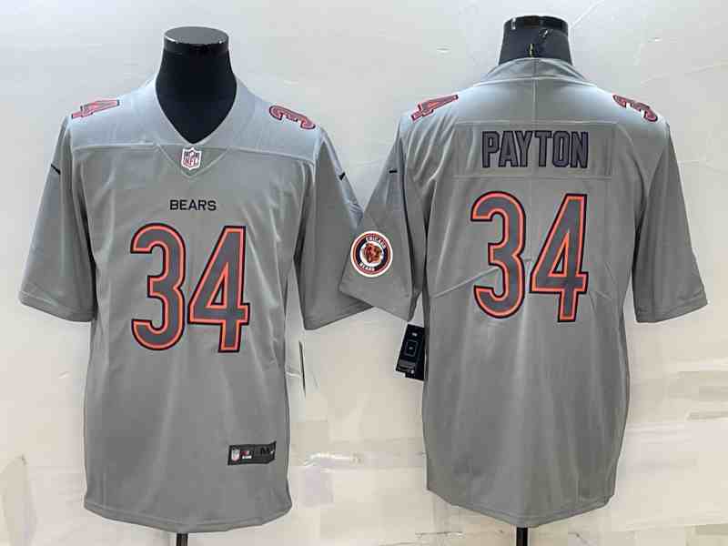 Men's Chicago Bears #34 Walter Payton LOGO Grey Atmosphere Fashion 2022 Vapor Untouchable Stitched Limited Jersey