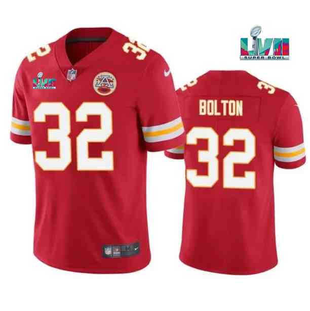Men’s Kansas City Chiefs #32 Nick Bolton Red Super Bowl LVII Patch Vapor Untouchable Limited Stitched Jersey