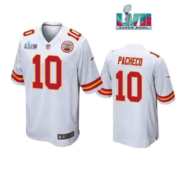 Men's Kansas City Chiefs #10 Isaih Pacheco White Super Bowl LVII Patch Stitched Game Jersey