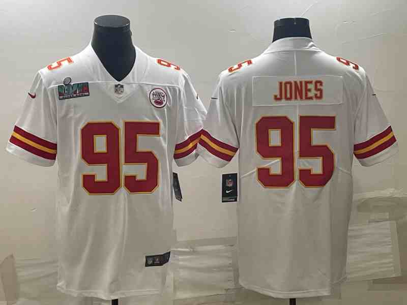 Men's Kansas City Chiefs #95 Chris Jones White Super Bowl LVII Patch Vapor Untouchable Limited Stitched Jersey